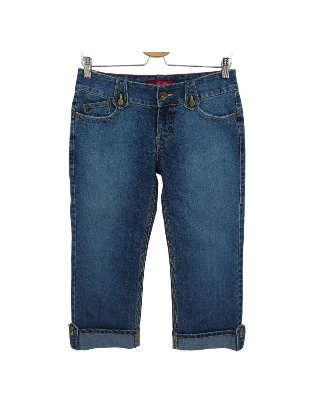 Y2K GLO Juniors 5 Blue Denim Jeans Cropped Crop Roll Cuff Hem Cotton Blend 2000s